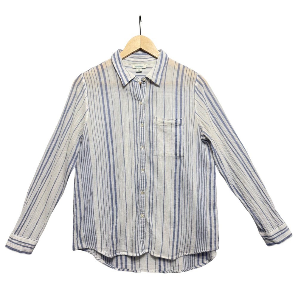 Sundance Striped Button Up Shirt Cotton‎ Blue White Women's Size Medium
